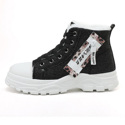 Damen High- Sneaker Robustes Denim Fleece-Futter