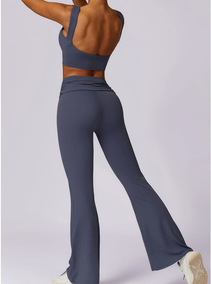 Damen Hochtailligen Leggings Dunkelblau Mit Faltbund