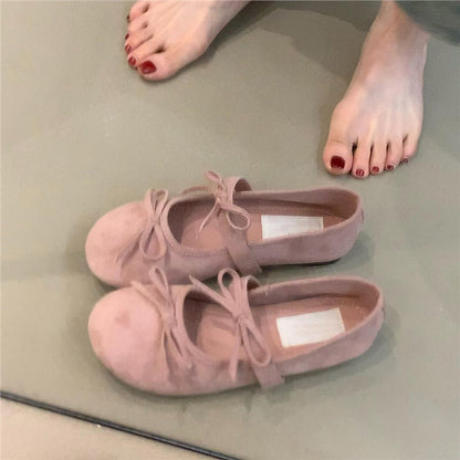 Damen Ballerinas Lederschuhe Bequem Schleifen