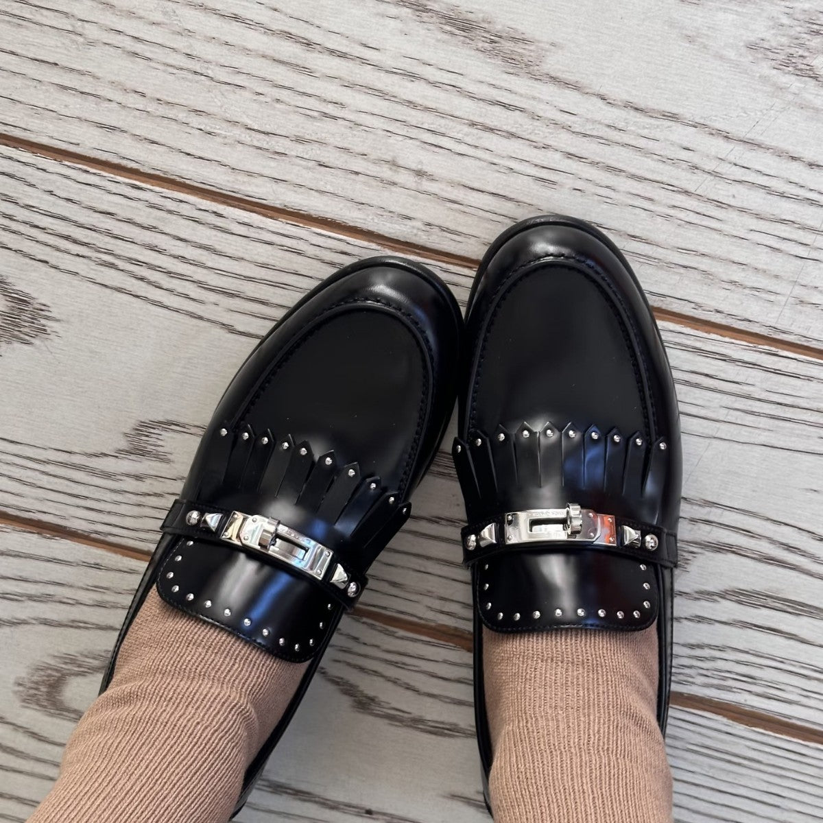Damen Mokassins Elegante Fransen Schnalle Leder