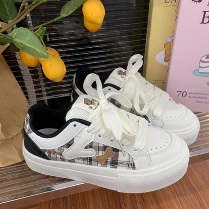 Damen Sneaker Karomuster Komfort Innenfutter