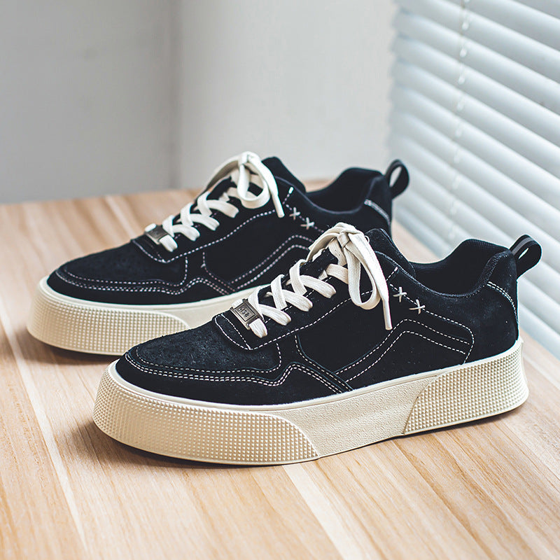 Damen Sneaker Velours Leder Sportlich Schwarz - Norvielle