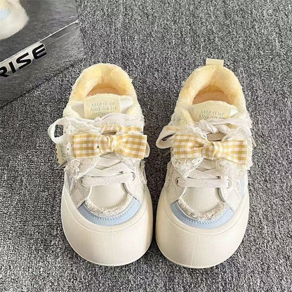 Damen Sneaker Gingham Muster Weiches Innenfutter