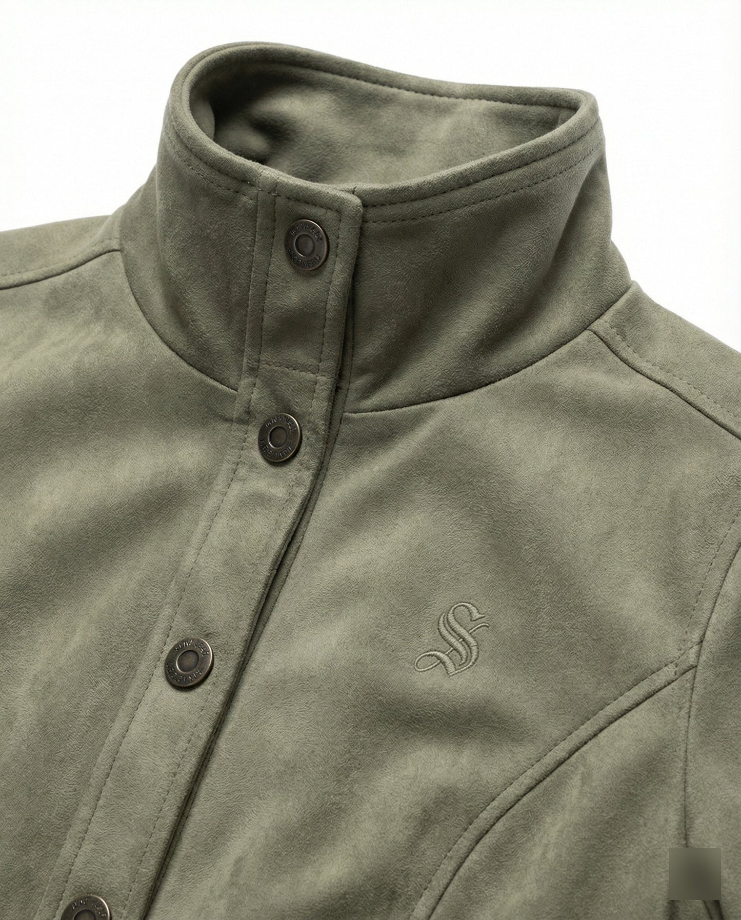 Damen Bomberjacke Kurz Wildlederoptik Stehkragen
