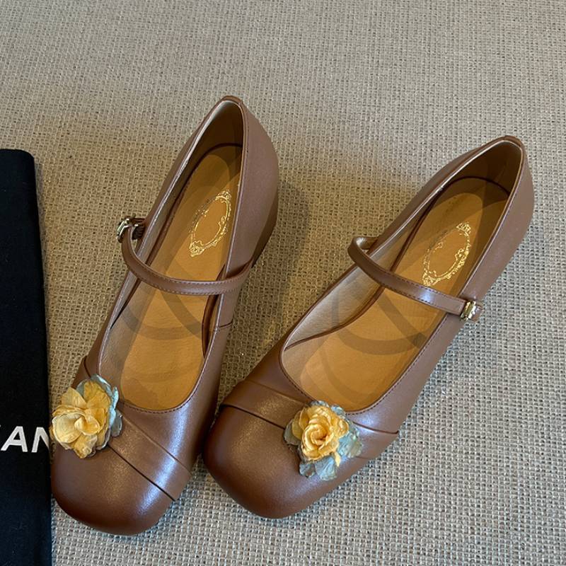 Damen Mary Jane Schuhe Blumenmuster Elegant