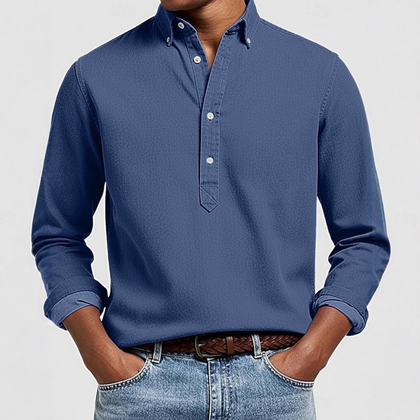 Herren Langarmhemd Slim Fit Moderner Kragen
