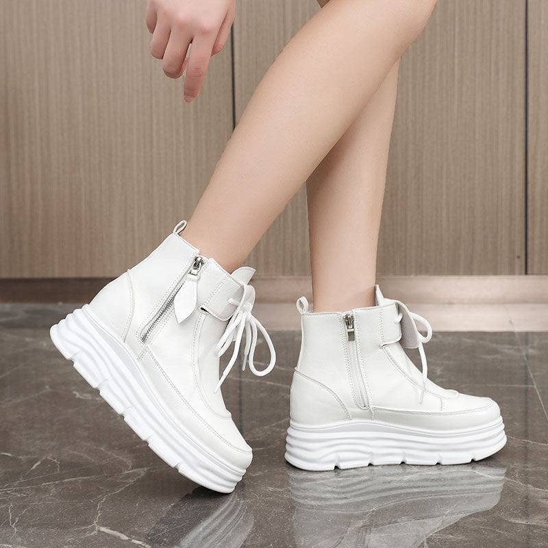 Damen Plateausneaker Hoch Reißverschluss Komfort Innenfutter