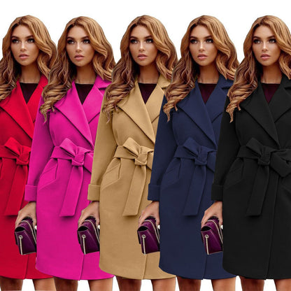 Damen Trenchcoat Lang mit Gürtel und Taschen - Norvielle