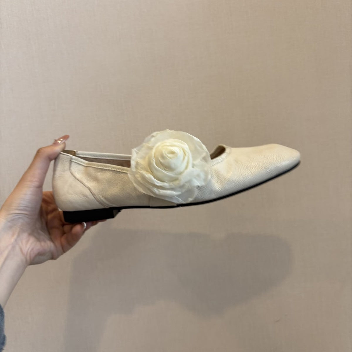 Damen Ballerinas Bequem Blumenapplikation