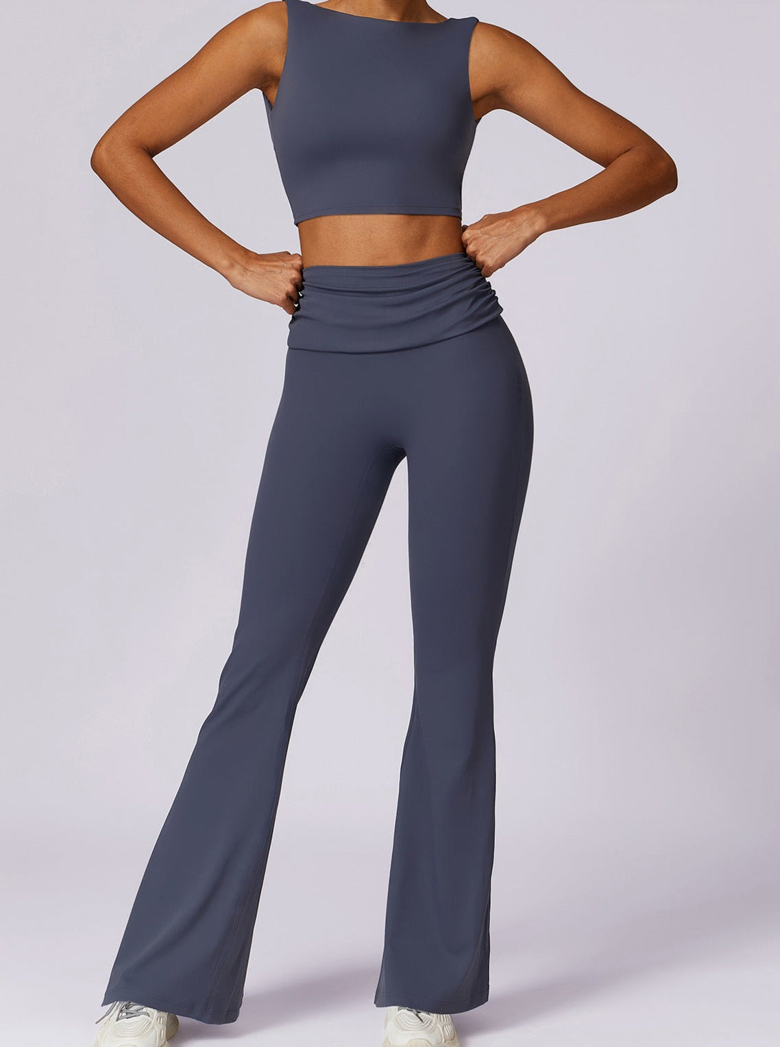 Damen Hochtailligen Leggings Dunkelblau Mit Faltbund