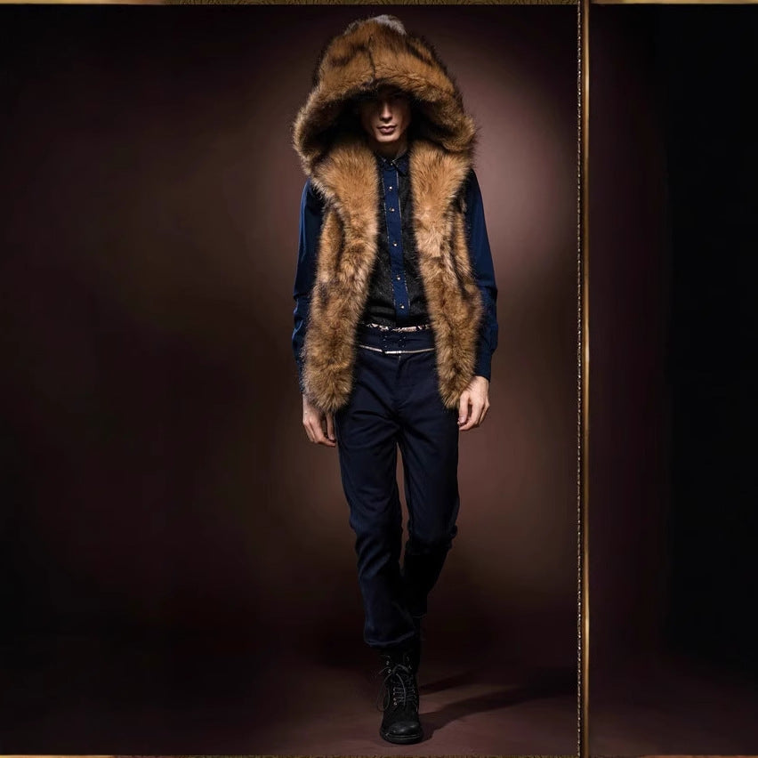 Herren Kunstpelzweste Elegante Tiefe Kragen