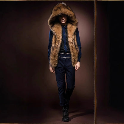 Herren Kunstpelzweste Elegante Tiefe Kragen