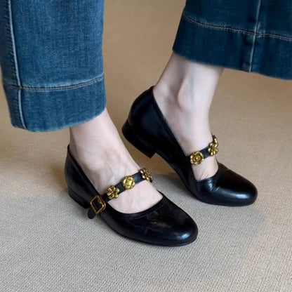 Damen Mary Jane Schuhe mit Blumendekor Komfortabsatz