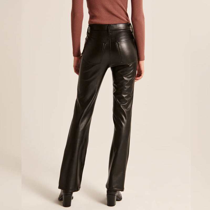 Damen Stretchhose Kunstleder Geradbein