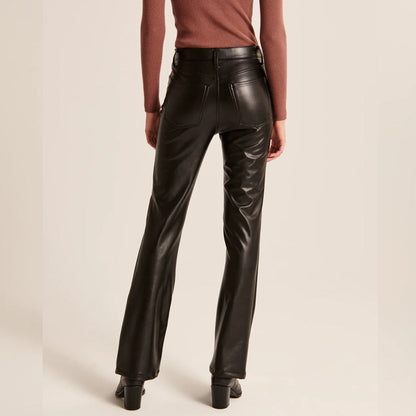 Damen Stretchhose Kunstleder Geradbein