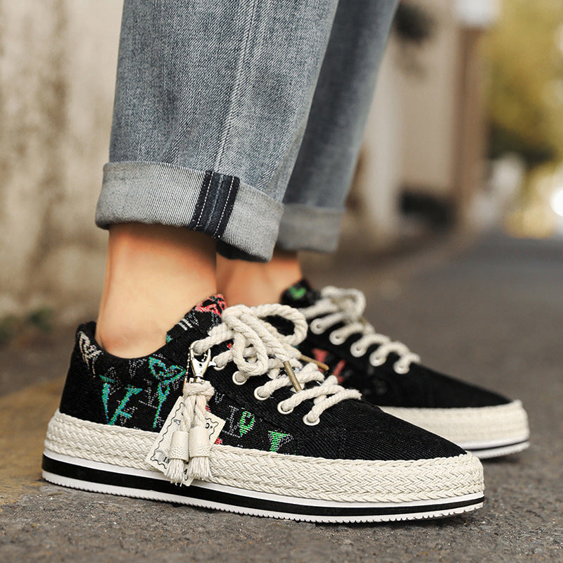 Damen Sneaker Geflochtene Sohle Bequem