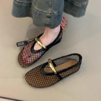 Damen Ballerinas Atmungsaktives Mesh Schimmer Optik Riemen