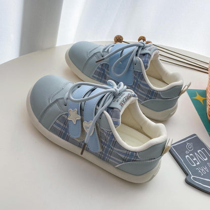 Damen Sneaker Karomuster Weich Klettverschluss