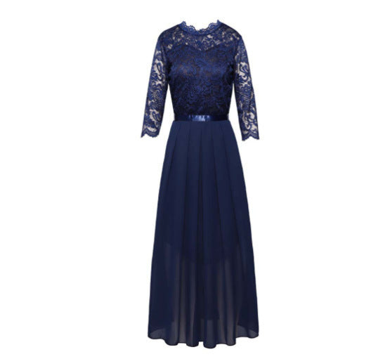 Damen Abendkleid Langärmlig Spitze Chiffon Maxikleid