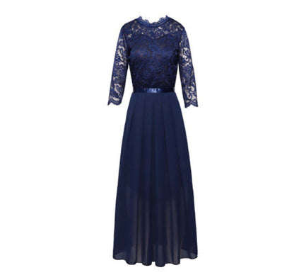 Damen Abendkleid Langärmlig Spitze Chiffon Maxikleid