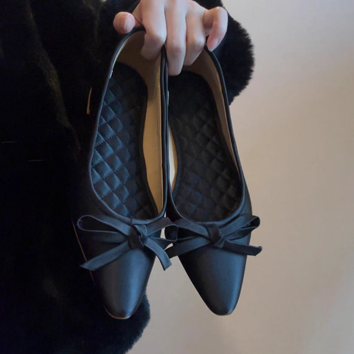 Damen Ballerinas Spitze Schleife Elegantes Design Schwarz - Norvielle