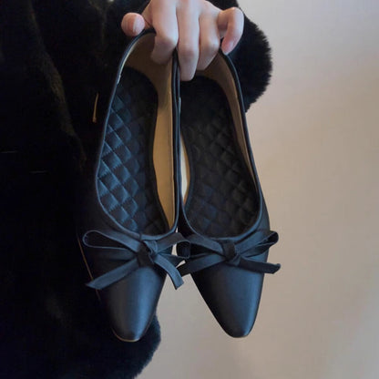 Damen Ballerinas Spitze Schleife Elegantes Design Schwarz - Norvielle