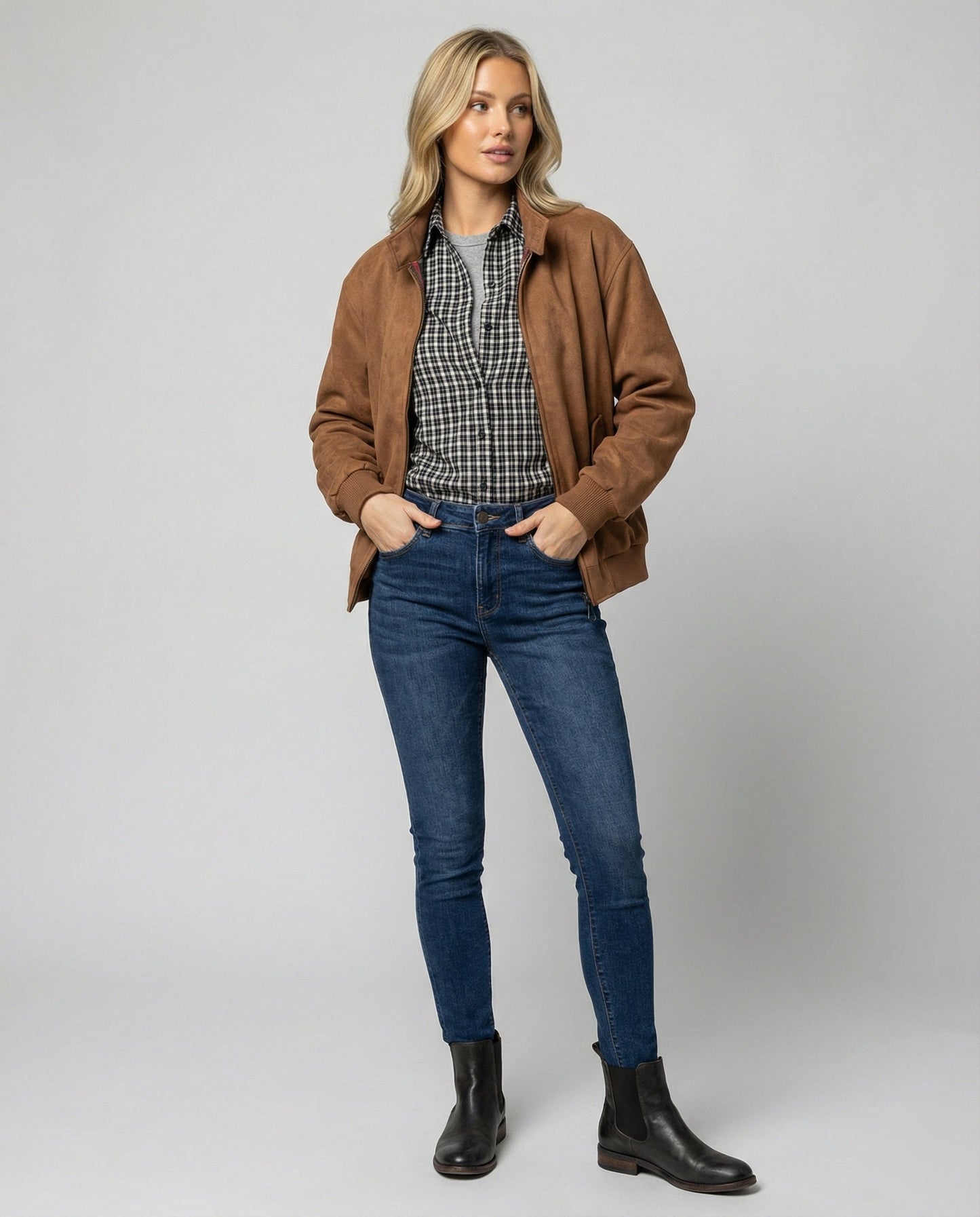 Damen Braun Wildlederjacke Locker Herbst