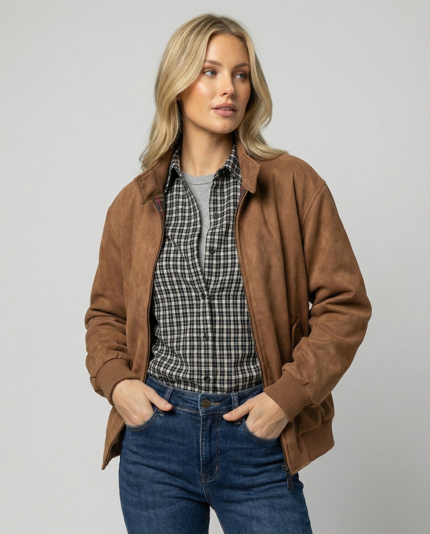 Damen Braun Wildlederjacke Locker Herbst - Norvielle
