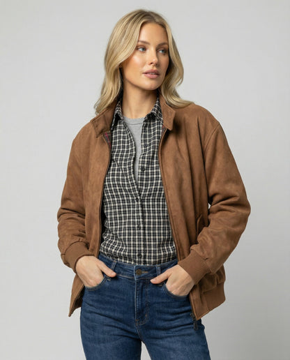 Damen Braun Wildlederjacke Locker Herbst - Norvielle