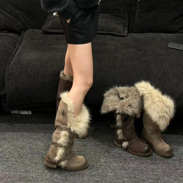 Damen Winterstiefel Kunstfell Warm Bequem