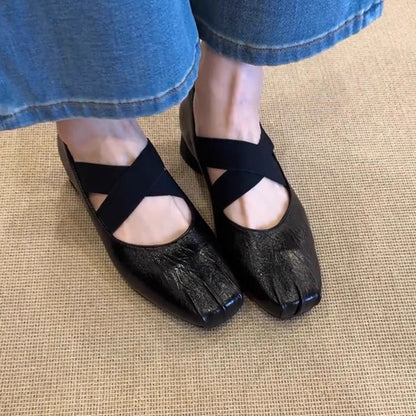 Damen Ballerinas Mit Kreuzriemen Bequem