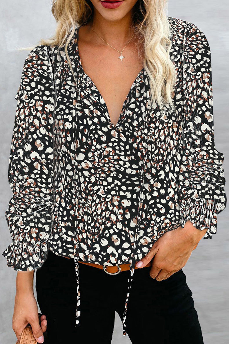 Damen Bluse mit Tierdruck Ärmel und Fransen Modern