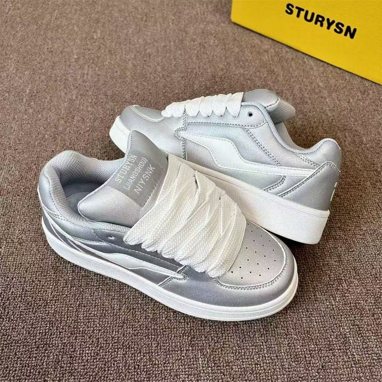 Damen Sneaker Glänzend Bequem Schnürsenkel