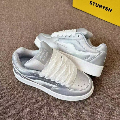Damen Sneaker Glänzend Bequem Schnürsenkel