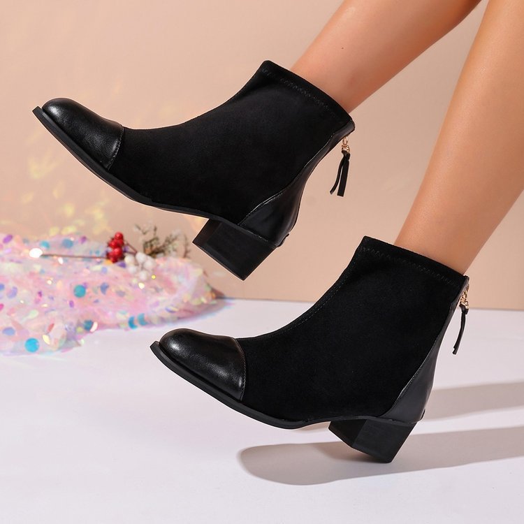 Damen Stiefeletten Weichleder Elegant Schwarz - Norvielle