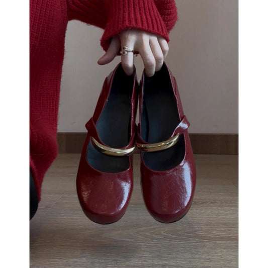 Damen Ballerinas Stilvolle Riemen Schuhe Leder Schwarz - Norvielle