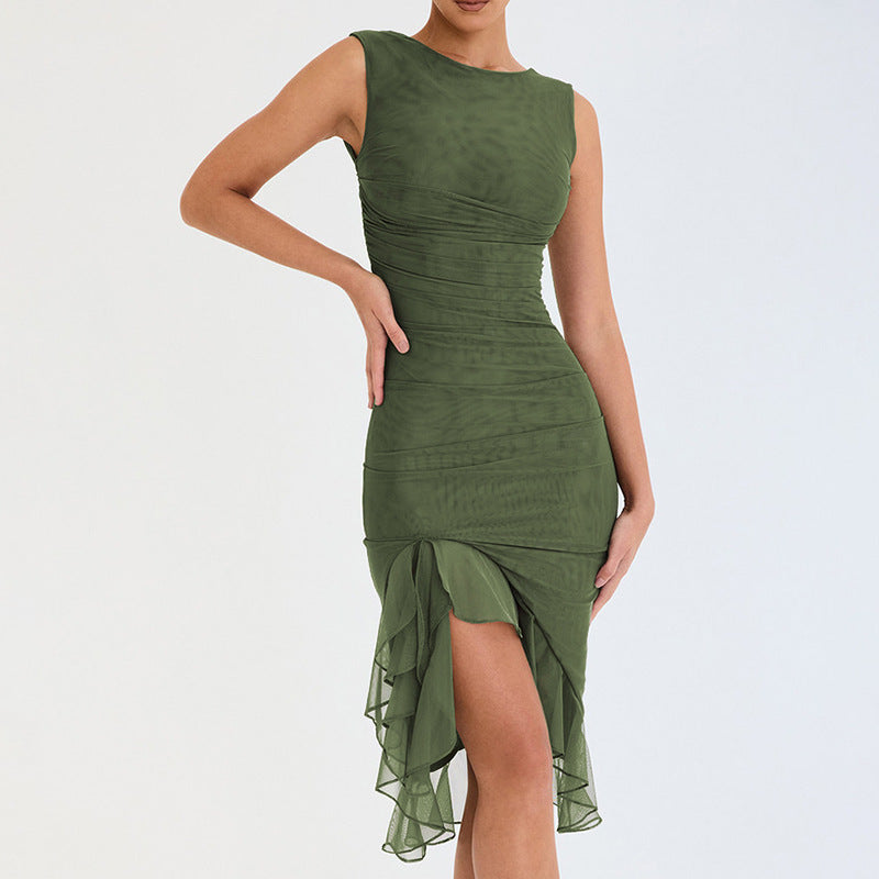 Damenkleid Asymmetrisch Figurbetont Rüschenkleid