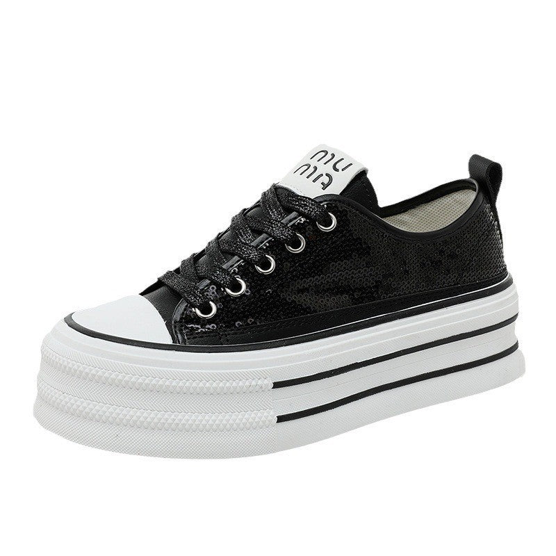 Damen Plateau Sneaker Glitzer Glanz Komfort Schwarz - Norvielle