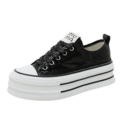Damen Plateau Sneaker Glitzer Glanz Komfort Schwarz - Norvielle