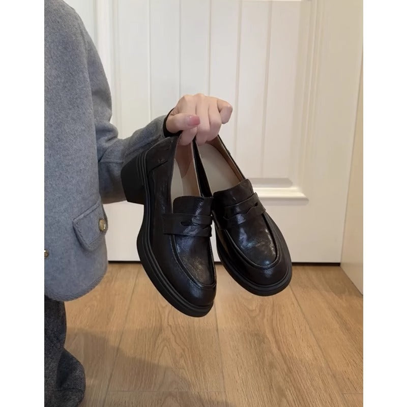 Damen Mokassins Elegante Blockabsatz Schuhe Schwarz - Norvielle