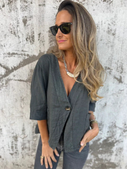 Damen Leinenblazer Kurzarm Leicht