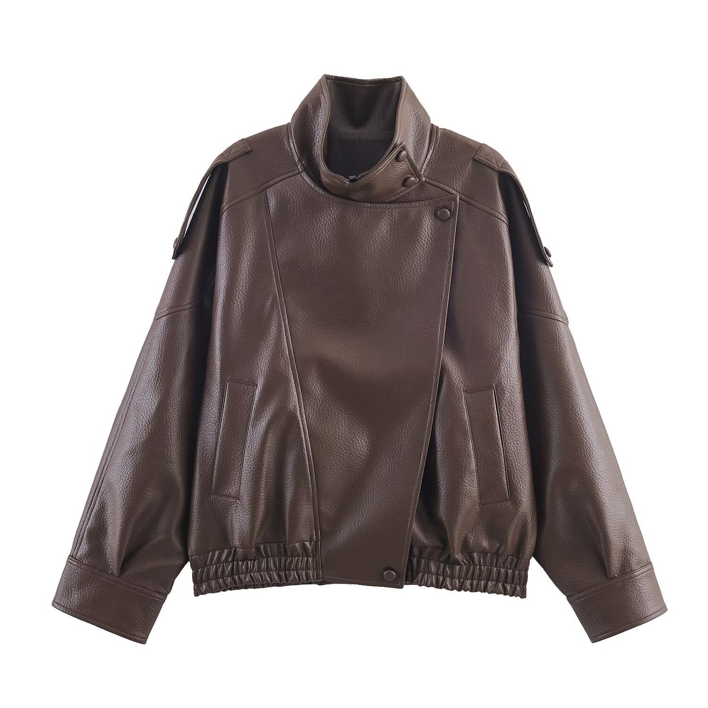 Damen Lederjacke Modern Kragen Taschen