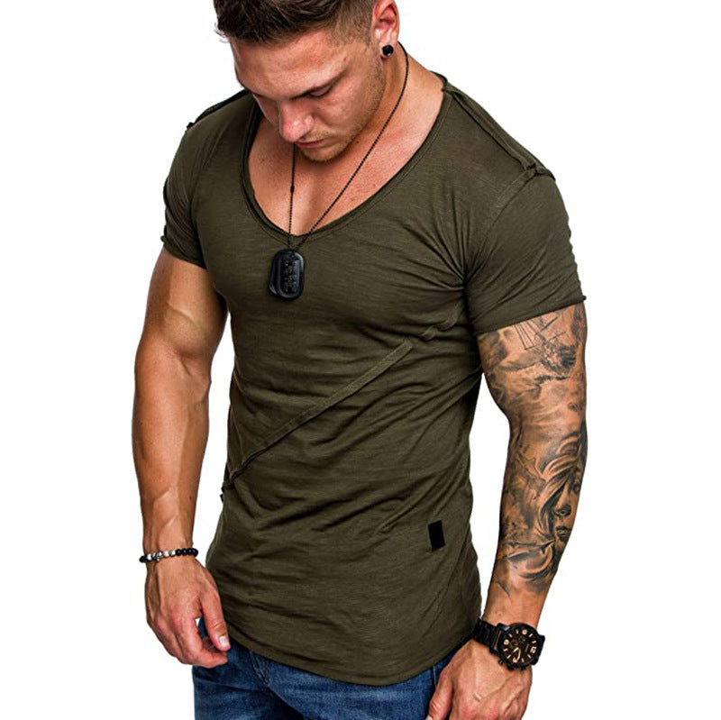 Herren T-Shirt V-Ausschnitt Strukturiert Hochwertig