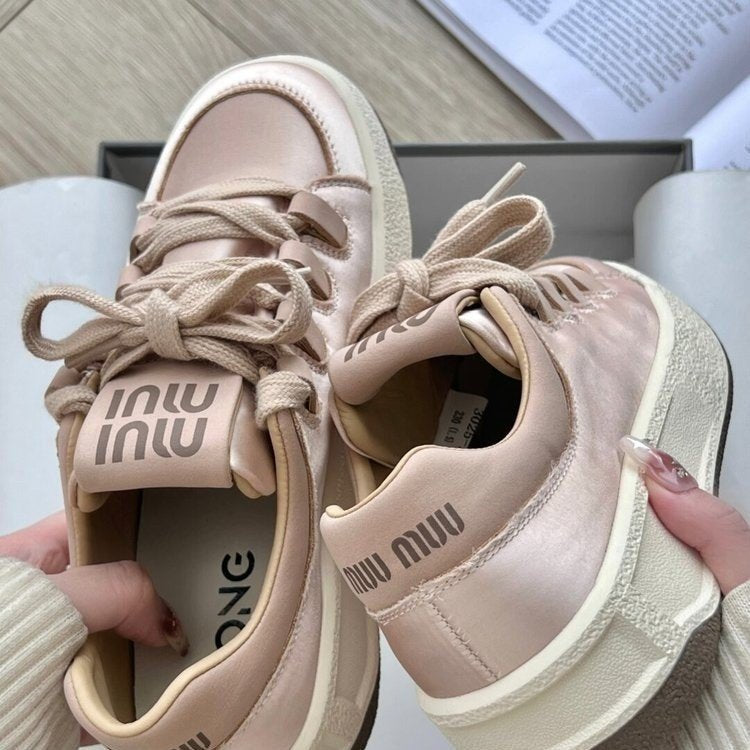 Damen Sneaker Satin Weich Schnürschuhe