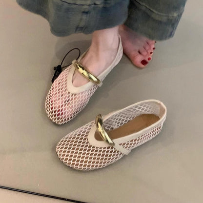 Damen Ballerinas Atmungsaktives Mesh Schimmer Optik Riemen Schwarz - Norvielle
