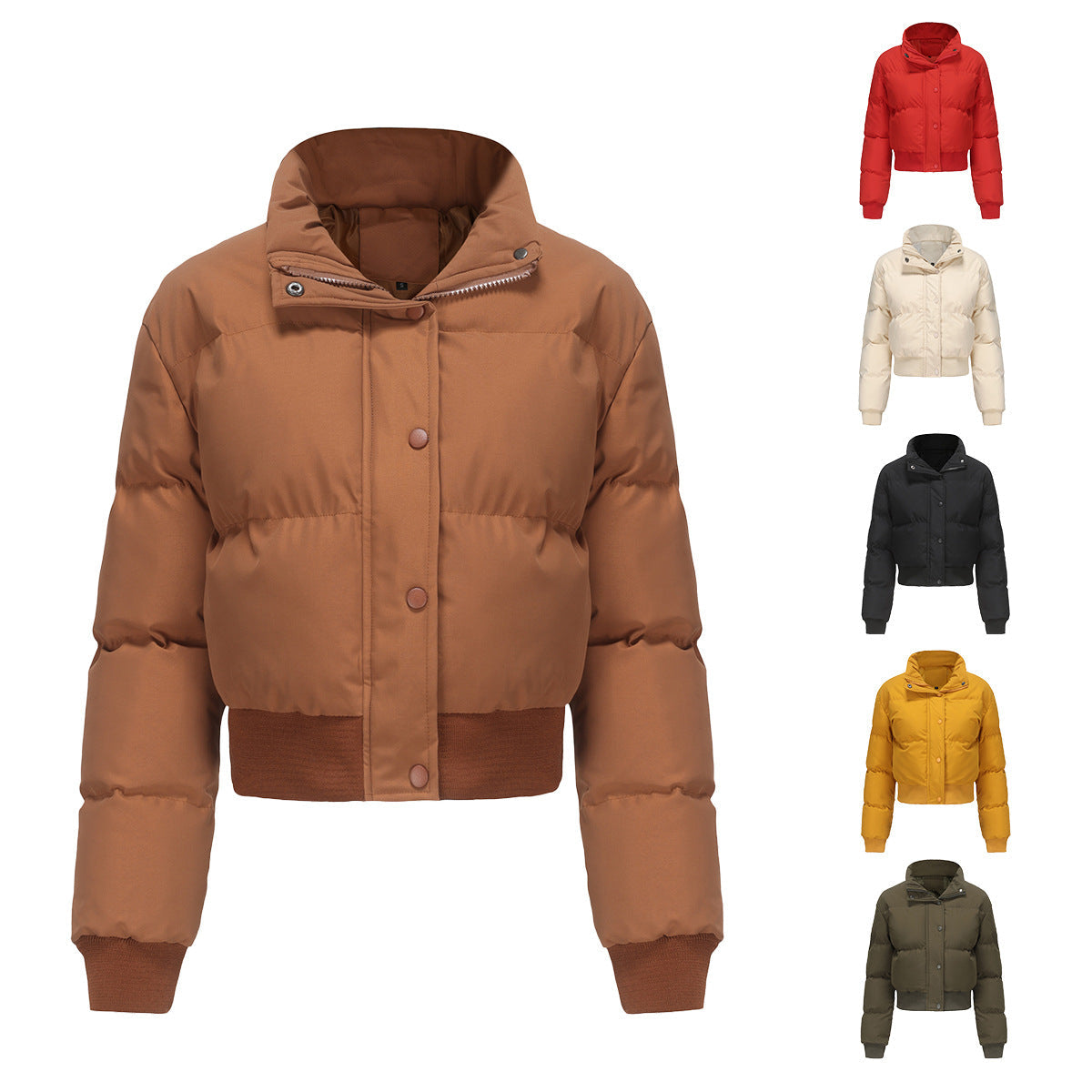 Damen Steppjacke Cropped mit Kragen und Druckknöpfen - Norvielle