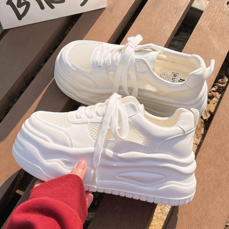 Damen Plateau Sneaker Atmungsaktives Netzmaterial Laufsohle Komfort