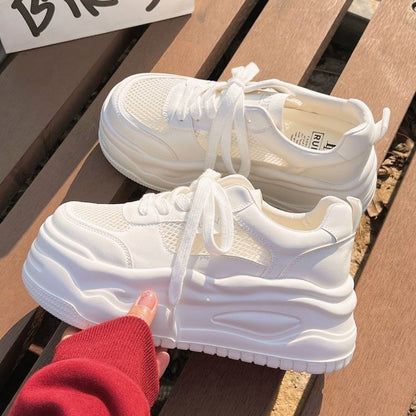 Damen Plateau Sneaker Atmungsaktives Netzmaterial Laufsohle Komfort