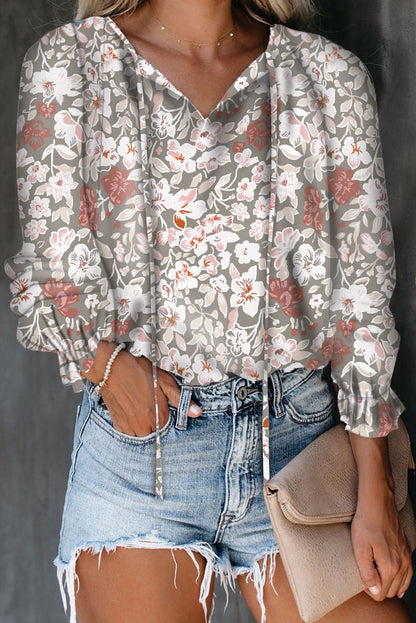 Damen Bluse mit Tierdruck Ärmel und Fransen Modern