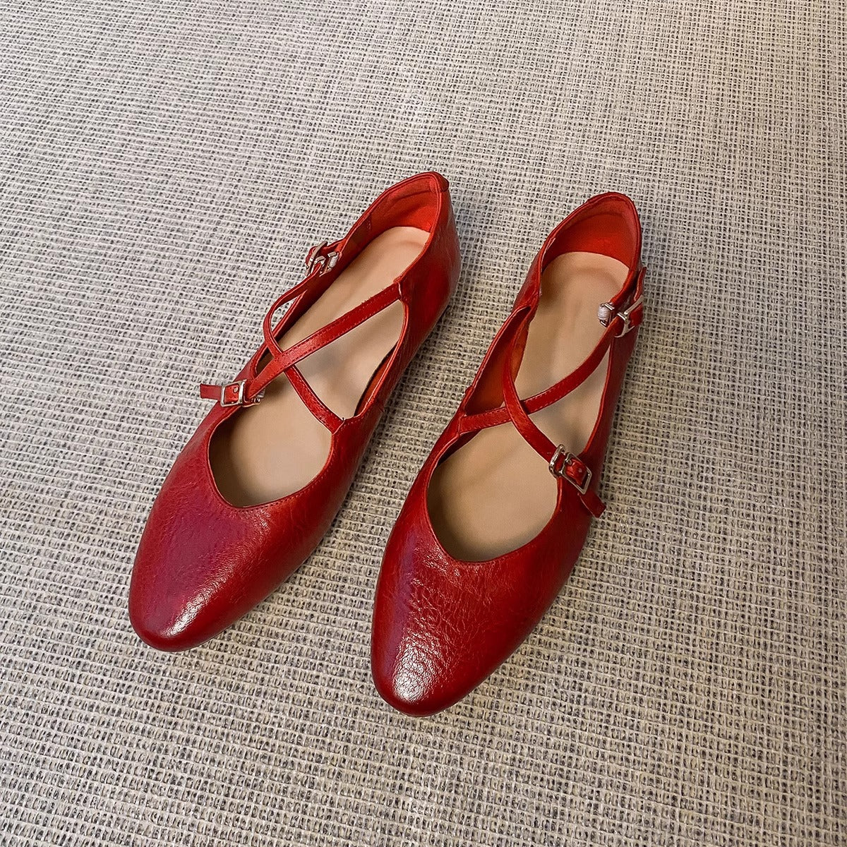 Damen Ballerinas Komfortschuhe Elegant Kreuzriemen